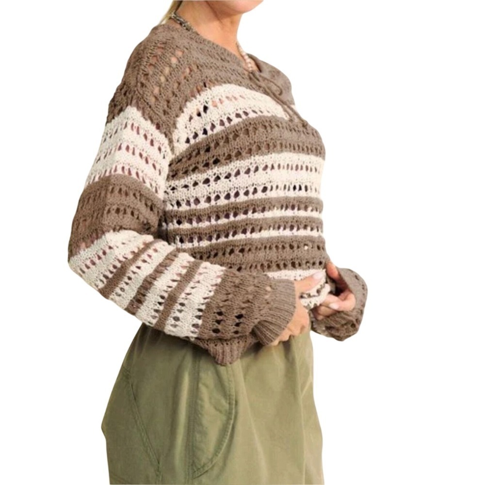 NWT DAVI & DANI Striped Knit Sweater in Tan and Cream Women Small